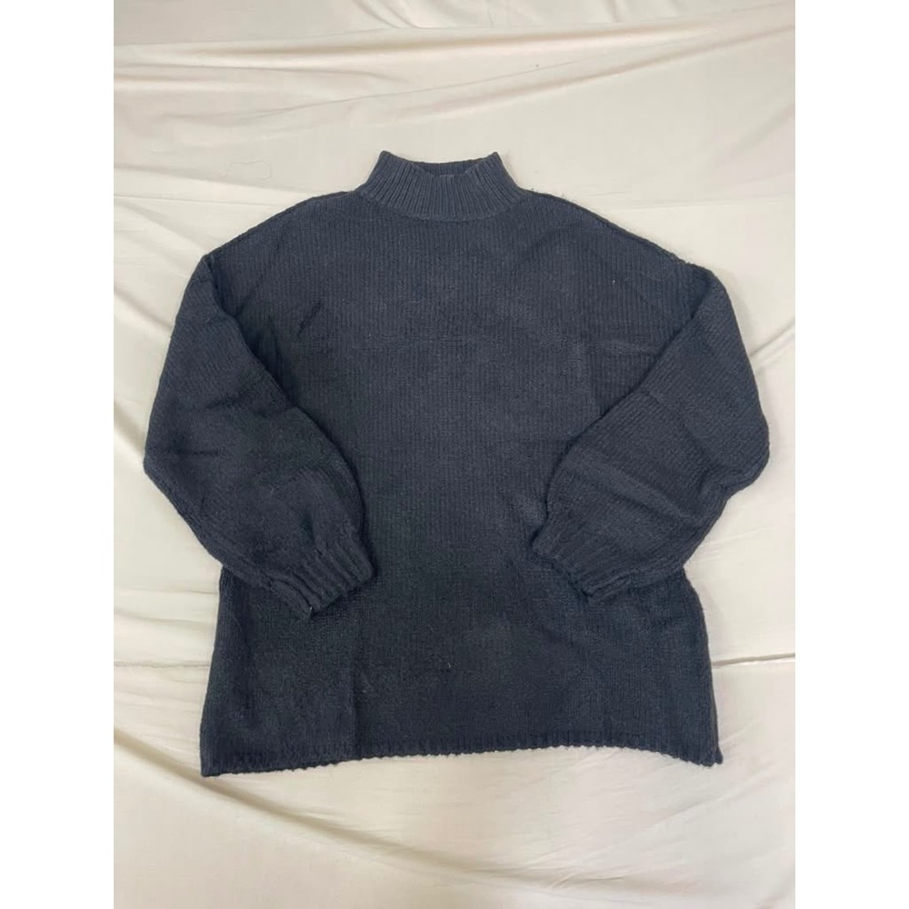 BTFBM Womens Charcoal Grey Mock Neck Oversized Knit Pullover Sweater Size S